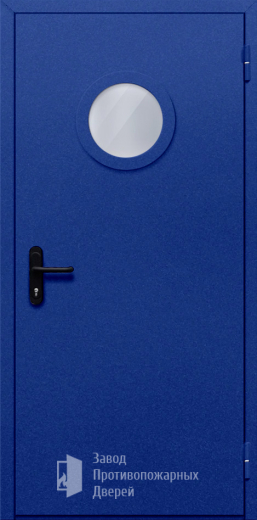 Фото двери «Однопольная с круглым стеклом (синяя)» в Ликино-Дулёво