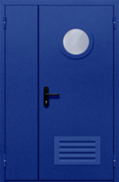 Фото двери «Полуторная с круглым стеклом и решеткой (синяя)» в Ликино-Дулёво
